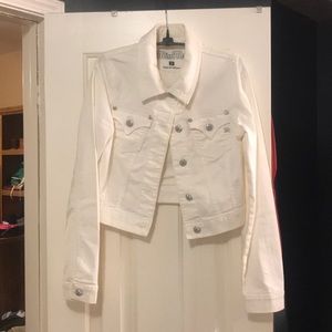 White/off white Miss Me cropped denim jacket